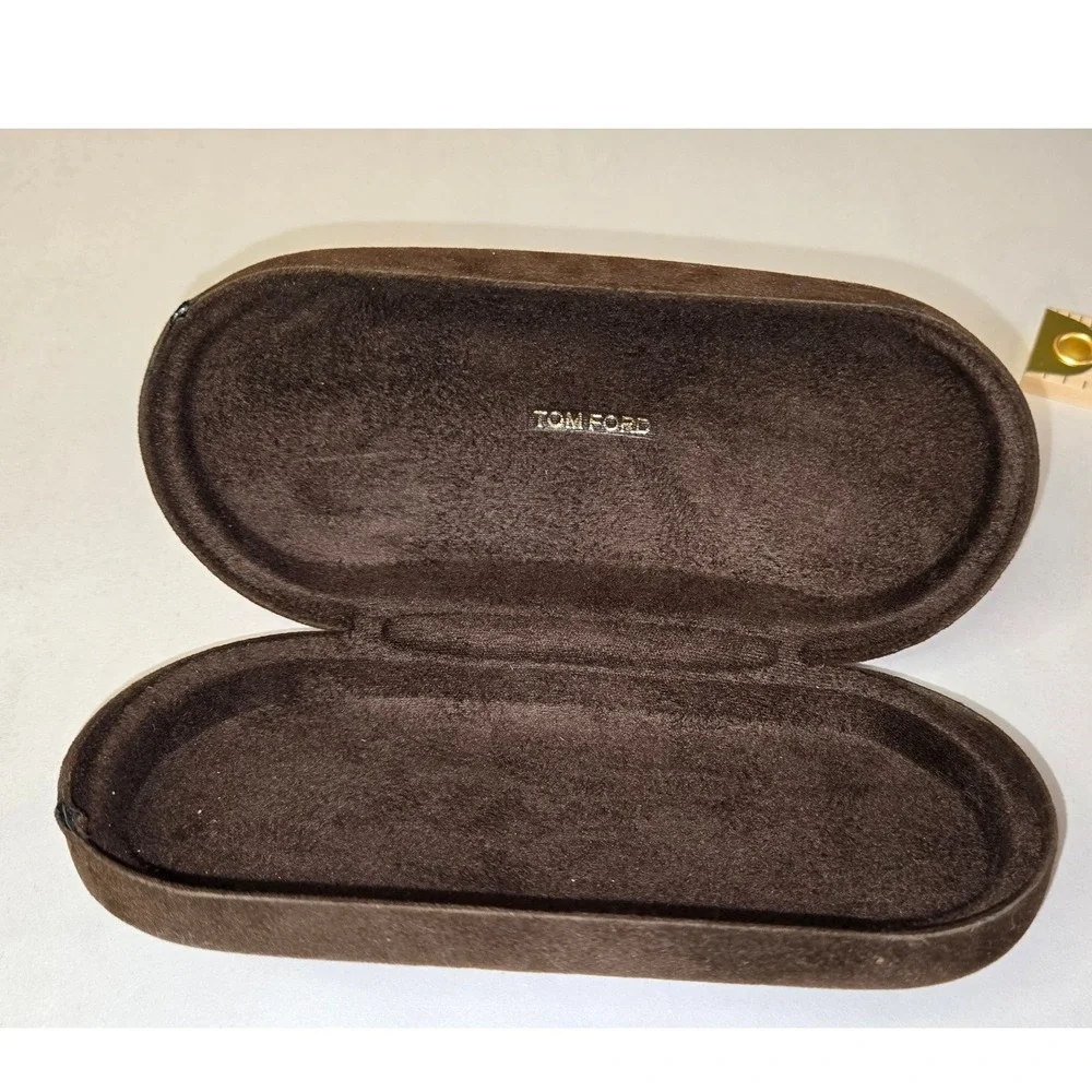 Tom Ford Brown Velvet Hard Shell Sunglasses Eyeglasses Case Clamshell Logo